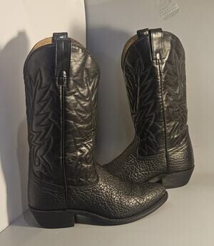 Bullrider Black Leather CROC Print Western Boots Men's Sz 8 E Canadian